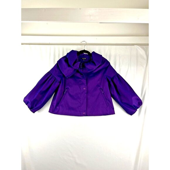 Samuel Dong Cropped Dress Jacket Womens Size S Iridescent Ruffles Music Note Zip - Picture 2 of 16